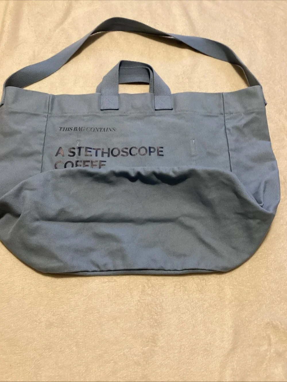 FIGS Slate Blue Canvas Messenger Tote with Yellow Accent